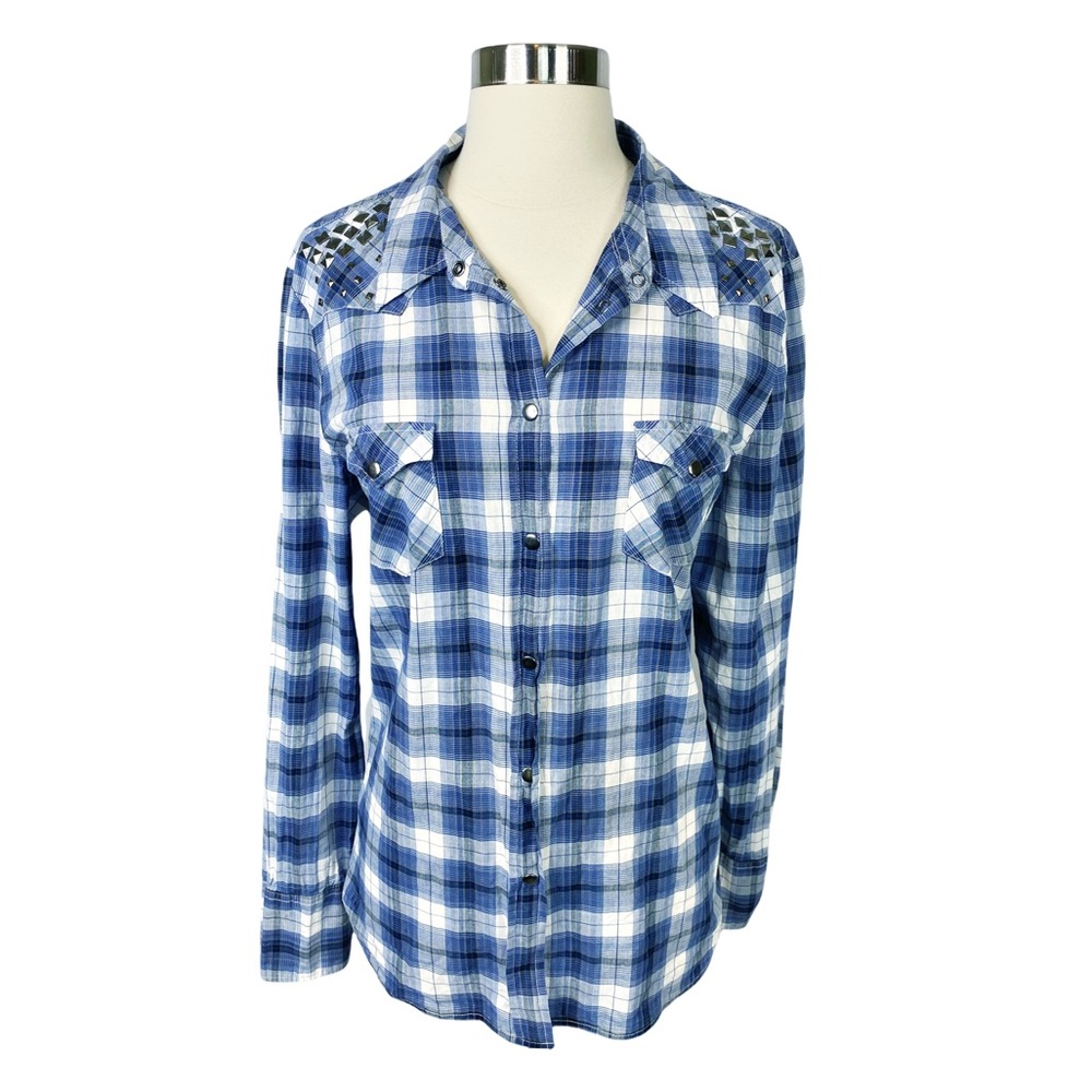 Roper Blue Plaid Studded Button Down Shirt - Size XL